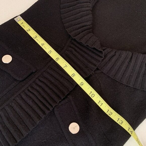 White House Black Market double ruffle knit cardigan Womens XS Snap Detail Black - Picture 10 of 12